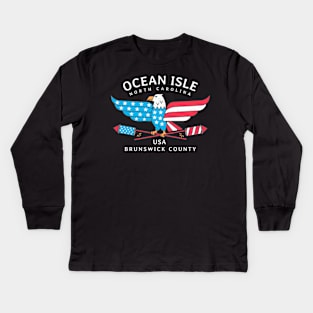 Ocean Isle, NC Summer Patriotic Pride Fourth of July Kids Long Sleeve T-Shirt